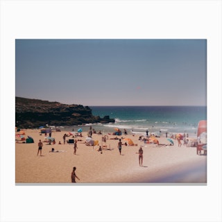 Day At The Beach Vintage Vibes, Portgual Colour Summer Travel Photography Canvas Print