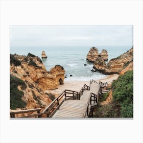 Algarve Beach | Stairs in the beautiful landscape of Portugal Canvas Print