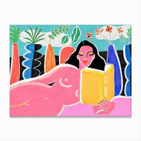 Nude Woman Reading A Book Canvas Print