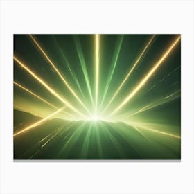 Abstract Image Of A Green Landscape With A Glowing, Golden Light In The Center, Resembling A Sunrise Or A Burst Of Energy Canvas Print