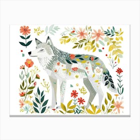 Little Floral Arctic Wolf 1 Canvas Print