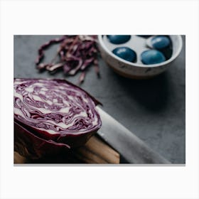 Red Cabbage On A Cutting Board Canvas Print