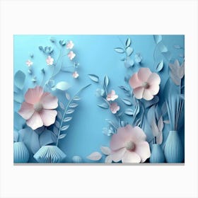 3d With Simple Floral Painting Light Blue Background Canvas Print