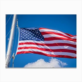 An American Flag Mid Billow Red And White Stripes Gleaming In The Wind Blue Star Field Sailing Ag Canvas Print