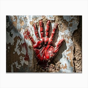 Creepy Textured Bloody Handprint Smudged On An Old Worn Wall Contrasting Against The Peeling Pale 2 Canvas Print