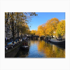 Canal in Amsterdam - Horizontal Canvas Print