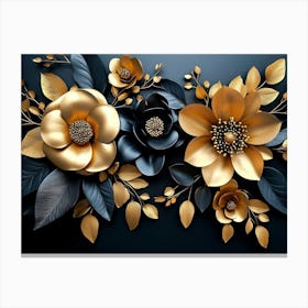 3d Golden Floral Canvas Print