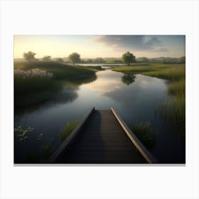 Strolling Path Along The Waterside Of A Beautiful Wetland Canvas Print