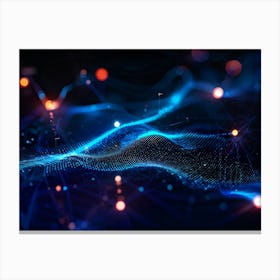 Abstract Digital Painting Portraying A Geometric Pattern Of Glowing Net Like Waves Traversing A Dot (4) Canvas Print