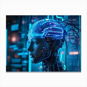 Abstract Conceptual Head Features Circuitry Integrating A Human Brain With Neural Lines And Electron (1) Canvas Print