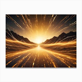 Abstract Mountain Landscape At Sunrise With A Vibrant Burst Of Light From The Top Of A Mountain Canvas Print