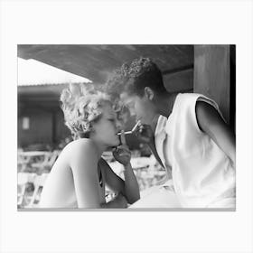 Two Women Smoking A Cigarette, Lesbian, LGBTQ Art, Vintage Black and White Old Photo Canvas Print