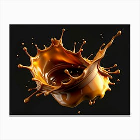 Golden Caramel Splashing On A Black Background Canvas Print