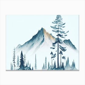 Mountain And Forest In Minimalist Watercolor Horizontal Composition 102 Canvas Print