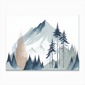 Mountain And Forest In Minimalist Watercolor Horizontal Composition 71 Canvas Print