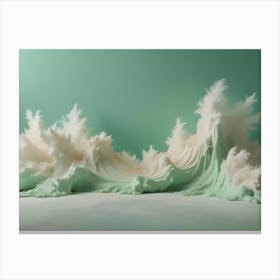 A 3d Rendering Of A Stylized, White Wave Crashing Against A Mint Green Background Canvas Print