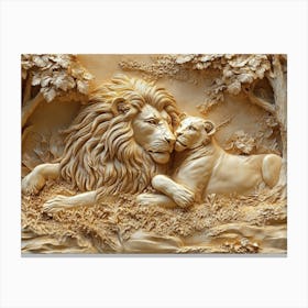 Beautiful Lions 3d 3 Canvas Print