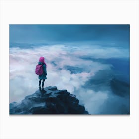 Girl Standing On Top Of A Mountain Canvas Print