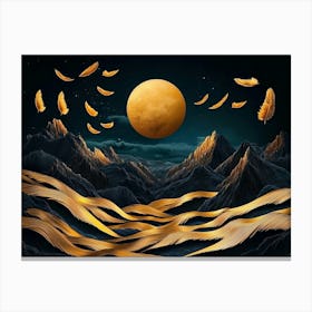 Golden Moon With Feathers Canvas Print