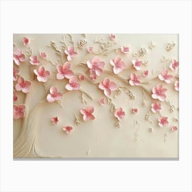 3d Tree brach with Pink Flowers Canvas Print