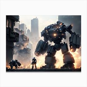 Giant Robot In A City Canvas Print