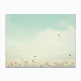 Pink Flowers & Blue Sky Canvas Print