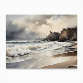 Vintage Coastal Seaside Painting (31) Canvas Print