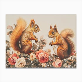 Floral Animal Illustration Squirrel 4 Canvas Print
