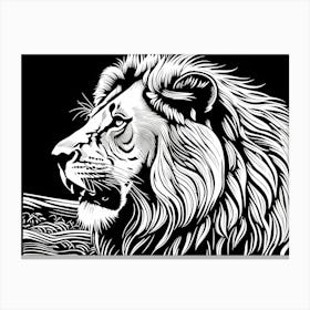 Lion Linocut Sketch Black And White art, animal art, 155 Canvas Print