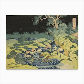 Fishing By Torch In Kai Province , Katsushika Hokusai Canvas Print