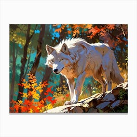 White Wolf In The Woods Canvas Print