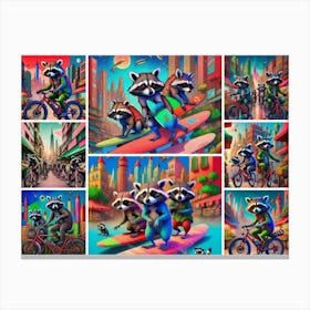 Raccoons On Bikes Canvas Print