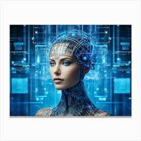 A Cybernetic Womans Head Abstractly Adorned With A Mesmerizing Grid Pattern Symbolizing Innovation (3) Canvas Print