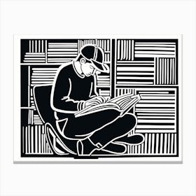 Lion cut inspired Black and white Stylized portrait of a Person reading a book, reading art, book worm, Reader, 192 Canvas Print