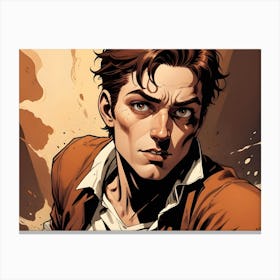 A Close Up Portrait Of A Man With A Serious Expression, Rendered In A Comic Book Style Canvas Print