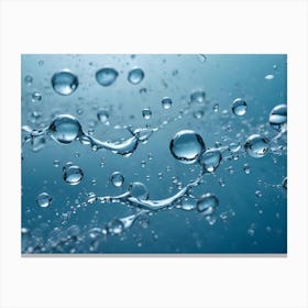 A Close Up Shot Of Water Droplets And Splashes On A Blue Background, Creating A Sense Of Movement And Energy Canvas Print