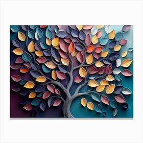 Colorful Tree With Leaves On Hanging Branches Illustration 3 Canvas Print