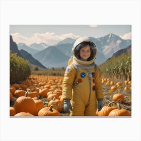 Astronaut Child In A Pumpkin Patch 4 Canvas Print