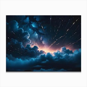 A Dramatic Night Sky With Swirling Clouds, Stars, And Streaks Of Light, Creating A Sense Of Cosmic Wonder And Mystery Canvas Print