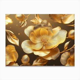 3d Golden Floral Abstract Canvas Print