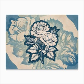 Roses On A Blue Background 2 Canvas Print