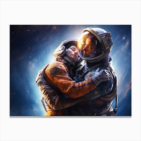 astronaut couple in a weightless embrace Canvas Print
