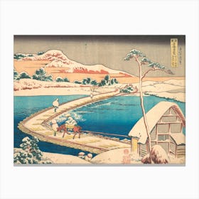 Old View Of The Boat Bridge At Sano In Kōzuke Province, Katsushika Hokusai Canvas Print