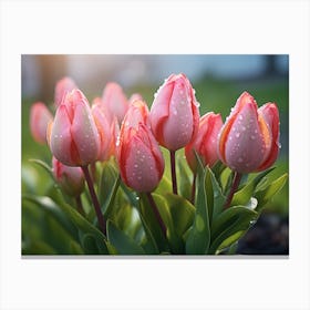 Pink Tulips In The Garden Canvas Print