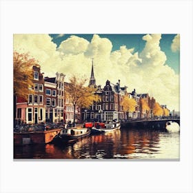 Retro Scenery Amsterdam City River Canvas Print