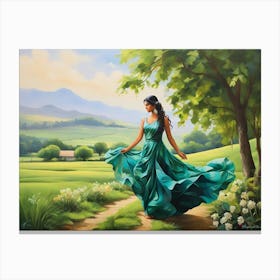 Girl In A Green Dress 2 Canvas Print