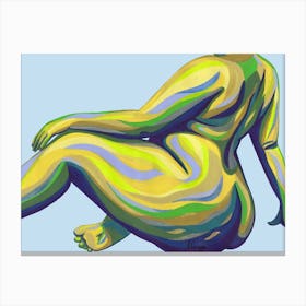 Curvy Nude Seated Woman In Yellow & Blue Canvas Print
