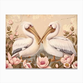 Floral Animal Illustration Pelican 1 Canvas Print