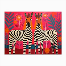 Zebra 2 Folk Style Animal Illustration Canvas Print