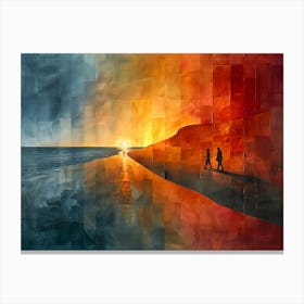 Sunset On The Beach, Cubism Canvas Print